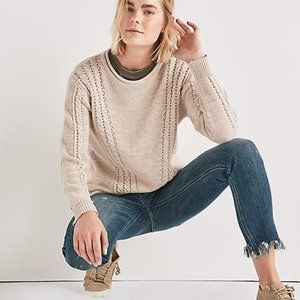 Lucky Brand Beige V Cable Knit Sweater